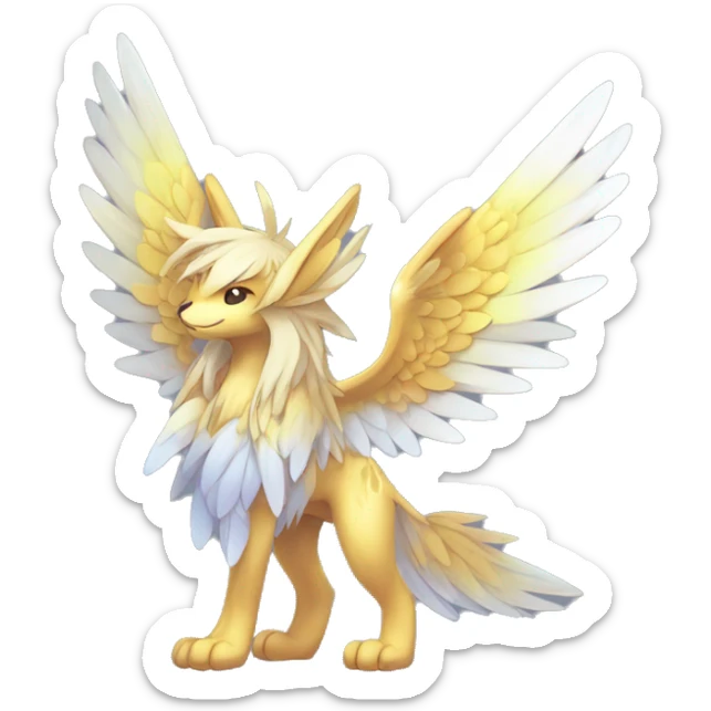 Anthro Sona Cool Edgy Cute Legendary Colorful Shy Winged Shiny Fakemon-Fantasy-Creature With Long Hair-Mane Full Body Detailed High Quality sticker