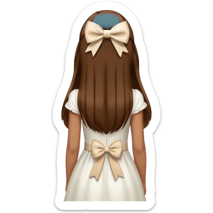 Brown long hairs with white bow from the back sticker