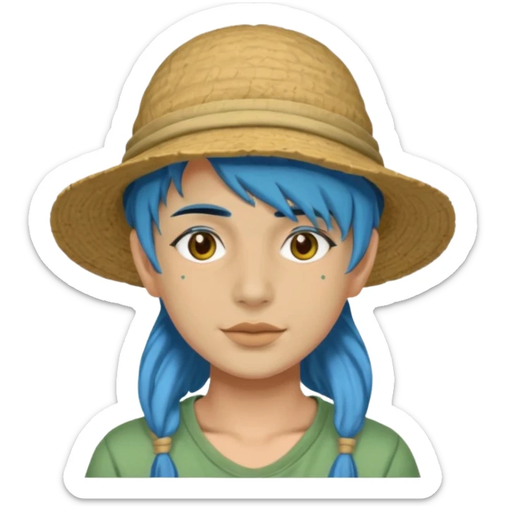 messy green full face clay mask and tourist hat blue hair  sticker