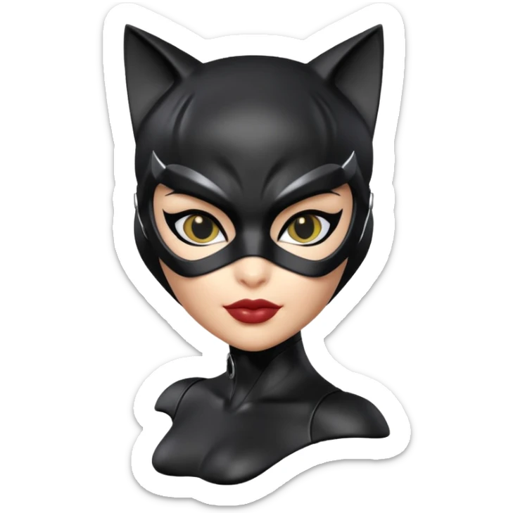 Isolated, ultra detailed illustration of the most incredibly beautiful, with a powerful but extremely sensual facial appearance and expression,  DC Hero Catwoman
figurine imaginable, toy style. sticker