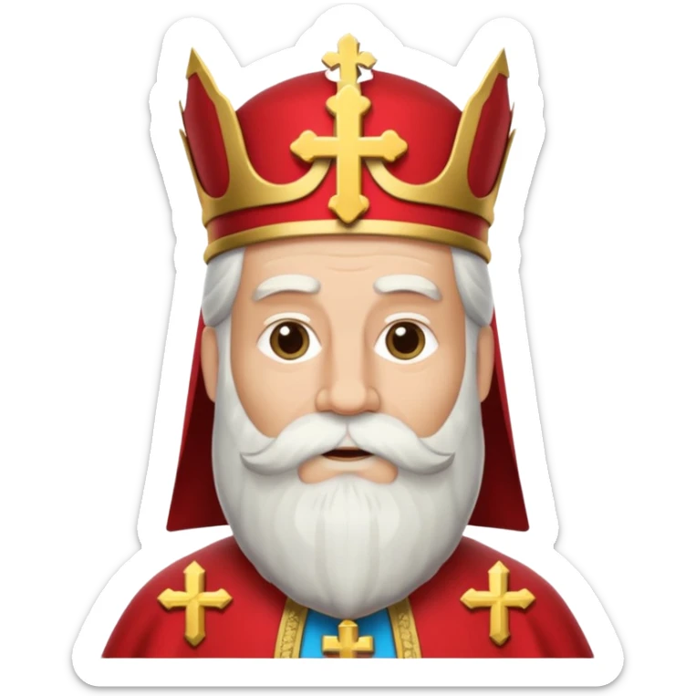 Sinterklaas met een lange witte baard en een meiter met een kruis erop sticker