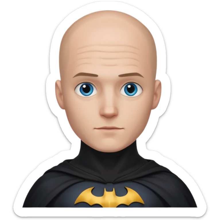 I Want a 25 years old man with glasses and blue eyes with no hair in a batman costume sticker