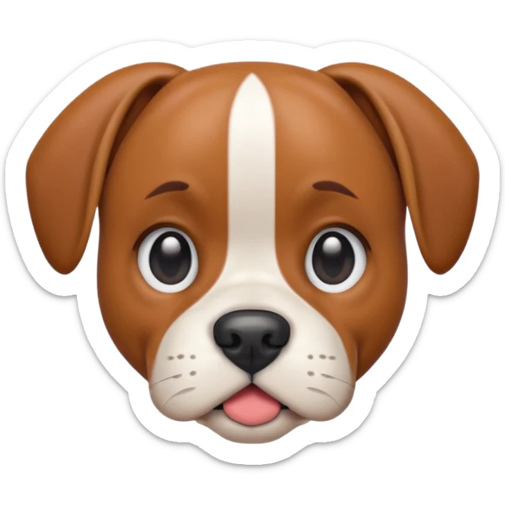 A 3D emoji of a cute Boxer dog in Apple style. The dog has a short snout, floppy ears, big round eyes, and a friendly expression. Smooth, glossy, minimal Apple-style rendering, isolated on a white background.





 sticker