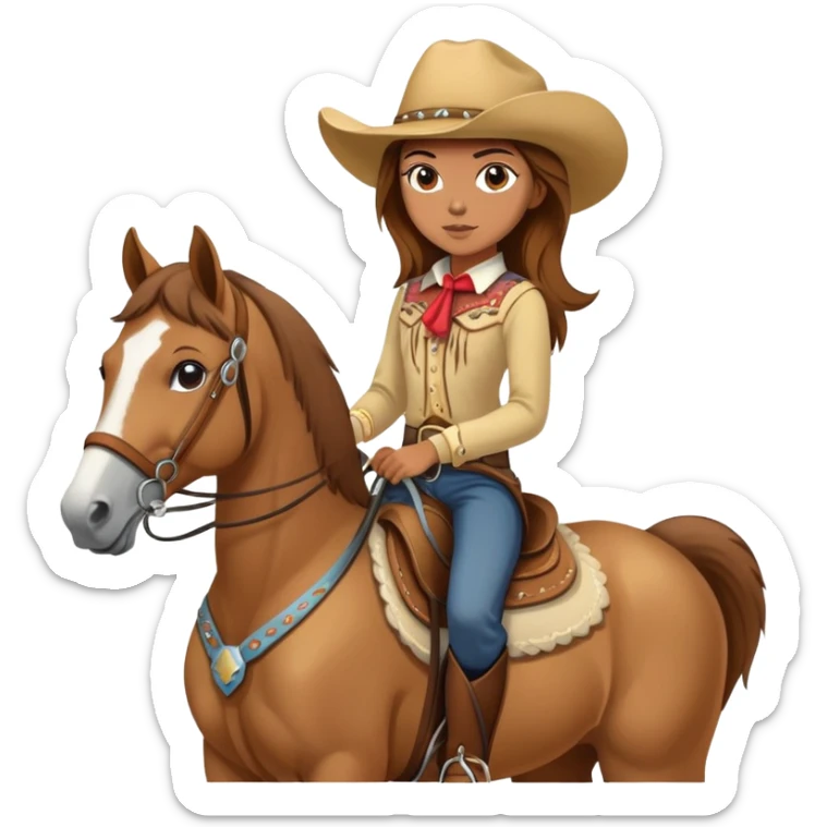 Horse back riding Girl with Brown Hair and a palomino Horse  western sticker