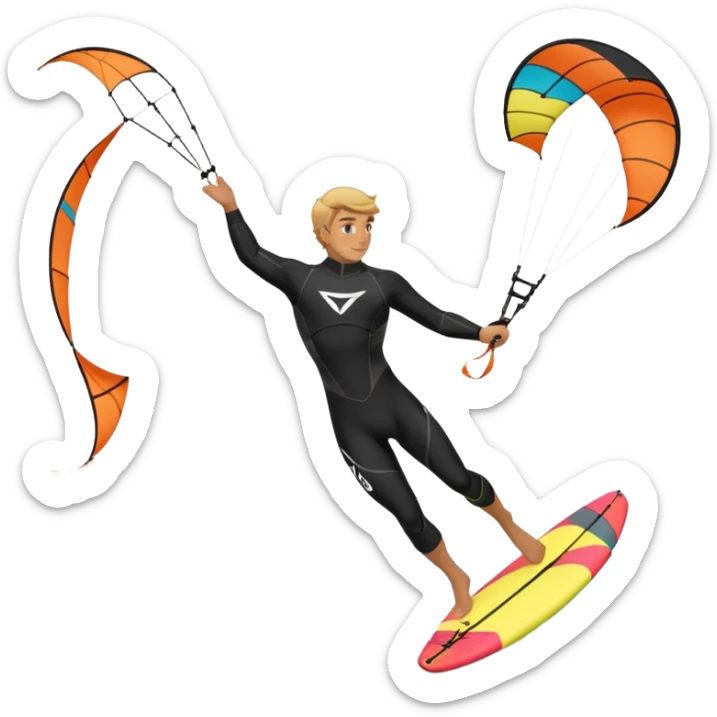 Kiter man con neopreno negro largo en el mar con una cometa kite surf de 18 metros,haciendo kite surf y el truco downloop sticker