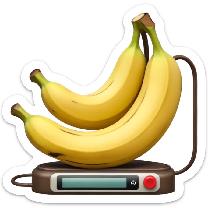 Bomba de dinamite ilustrada com seis bananas vermelhas presas por fitas pretas. Possui um cronômetro digital central marcando "00:00:03" e fios coloridos em espiral saindo das extremidades. sticker
