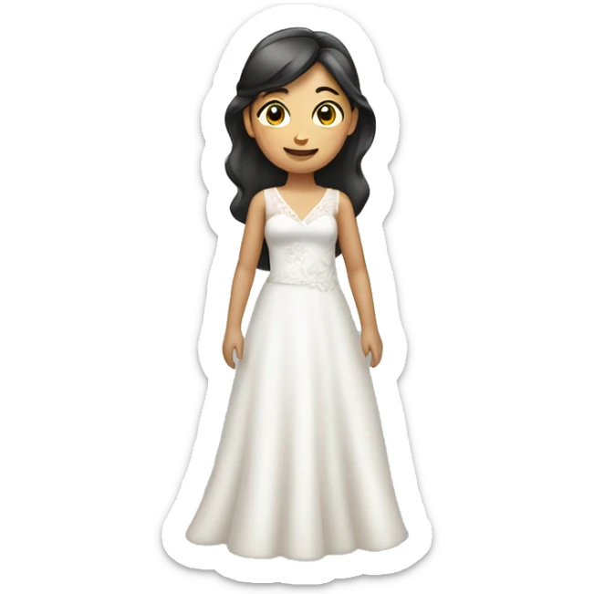 "An Asian girl wearing a wedding dress, standing and looking happy." sticker