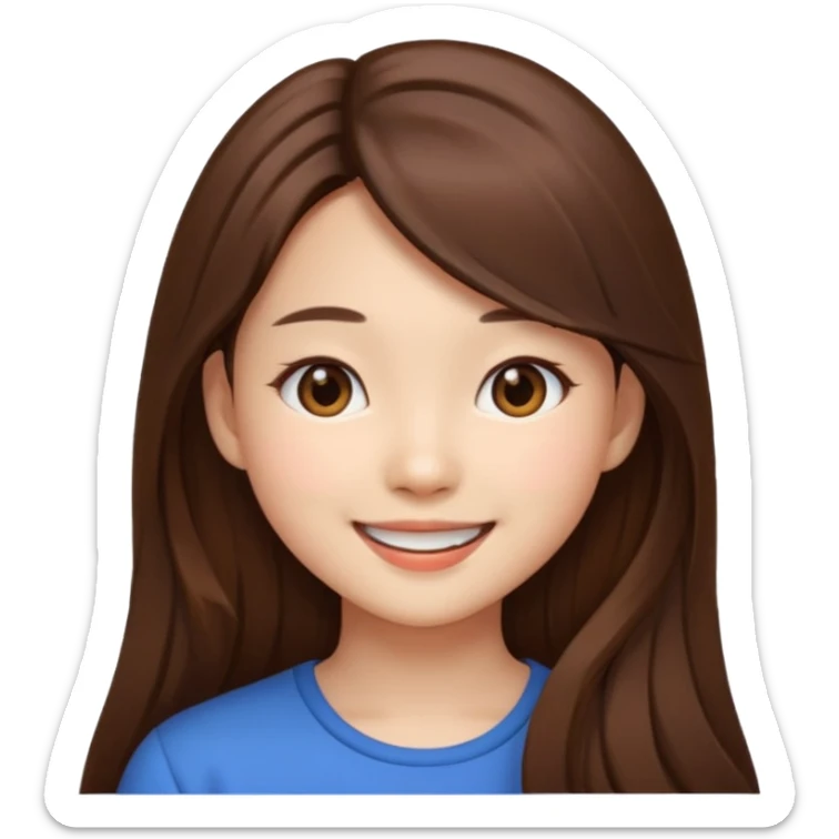 girl aesthetic emoji, asian beautiful long brown hair sticker