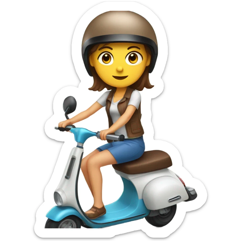 White women with Blue eyes and chocolate hair on a scooter in a helmet and summer clothes sticker