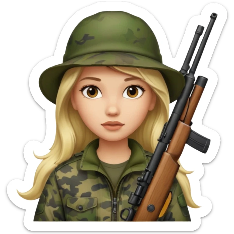 Long Oval face Light skin Long hair blonde haired camo girl hunter sticker