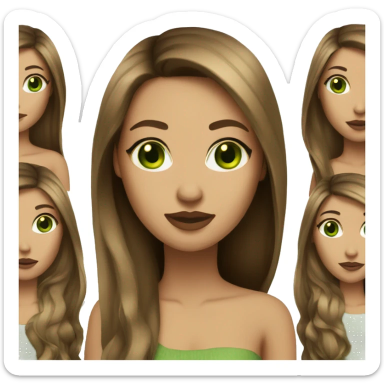 glamorous baddie long brown hair with green eyes beige skin sticker
