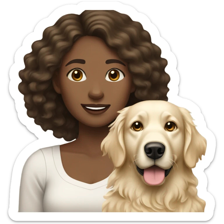 Wavey dark brown haired woman and her English cream golden retriever curly haired dog sticker