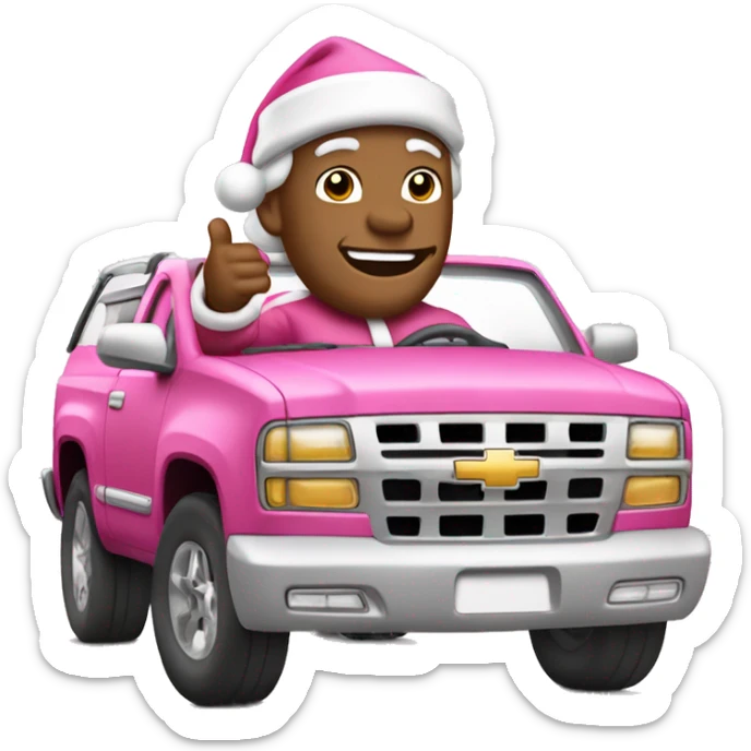 Medium skin tone Santa Claus dressed in white driving a pink Tahoe sticker