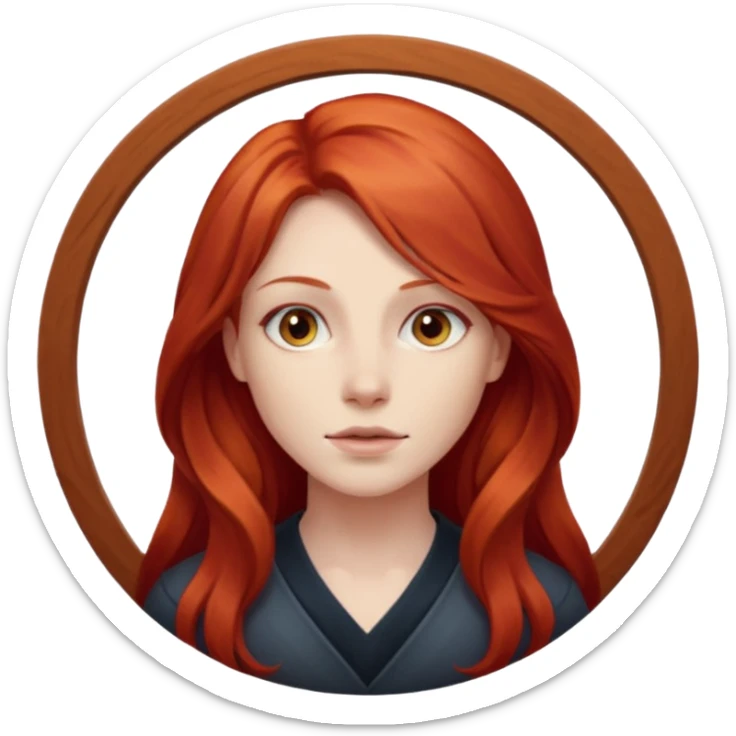 une personne joli, aved des cheveux long rouxde face dans un rond  sticker