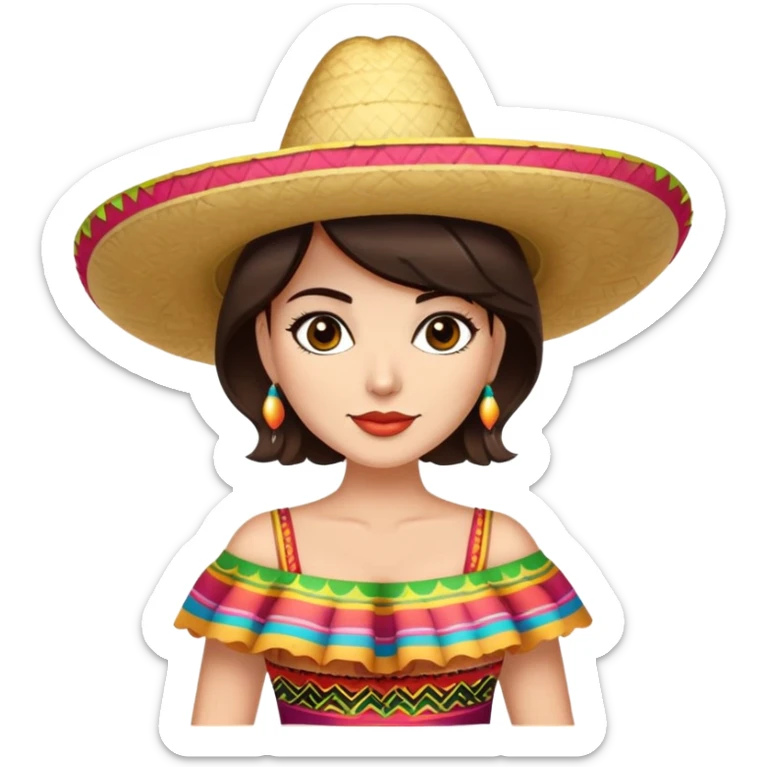 Pretty, sexy, slightly curvy white woman with short dark brown hair, dressed for Cinco de Mayo sticker