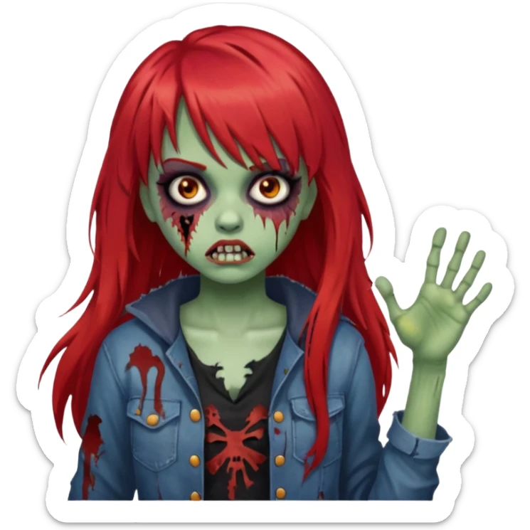 Uma menina de franja cheia, cabelos vermelho grande zumbi sticker