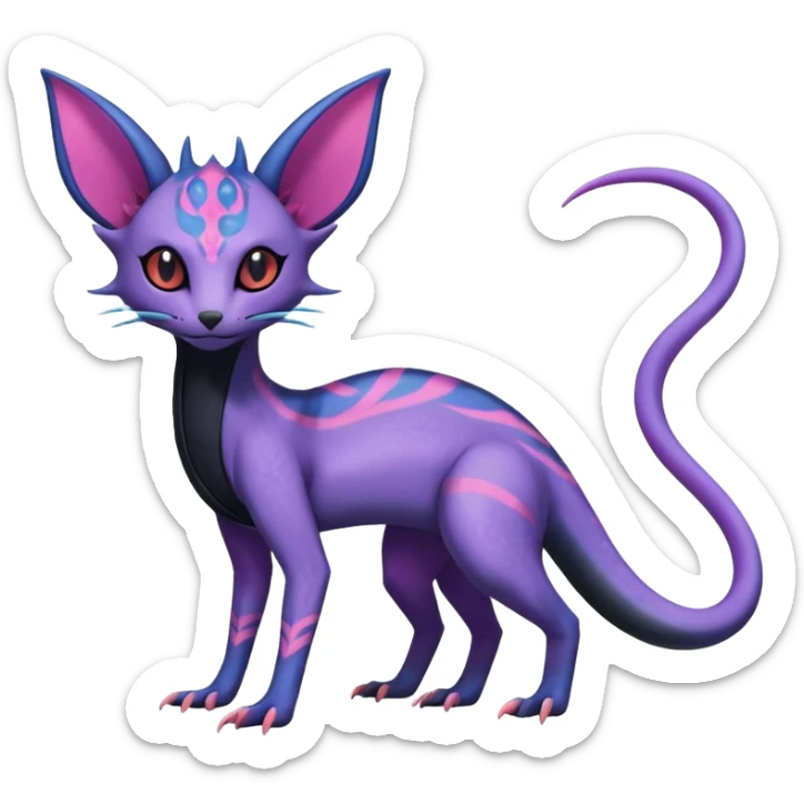 Rare realistic cool cute epic aesthetic gothic colorful Salandit-Amaura-Espeon-Genet-species-Fakemon-hybrid-creature, with markings, full body sticker