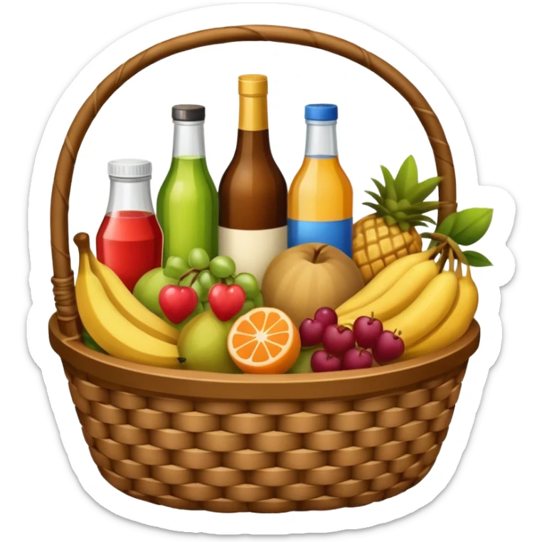 Food Basket, Brown basket with both food, drink and fruits sticker