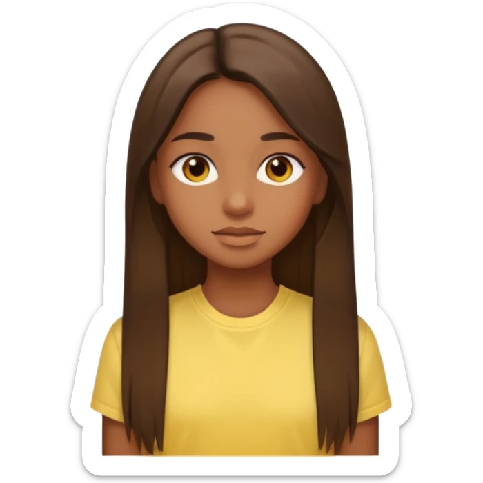  a brown skin girl with brown straight long hair with brown eyes with a light yellow shirt sticker