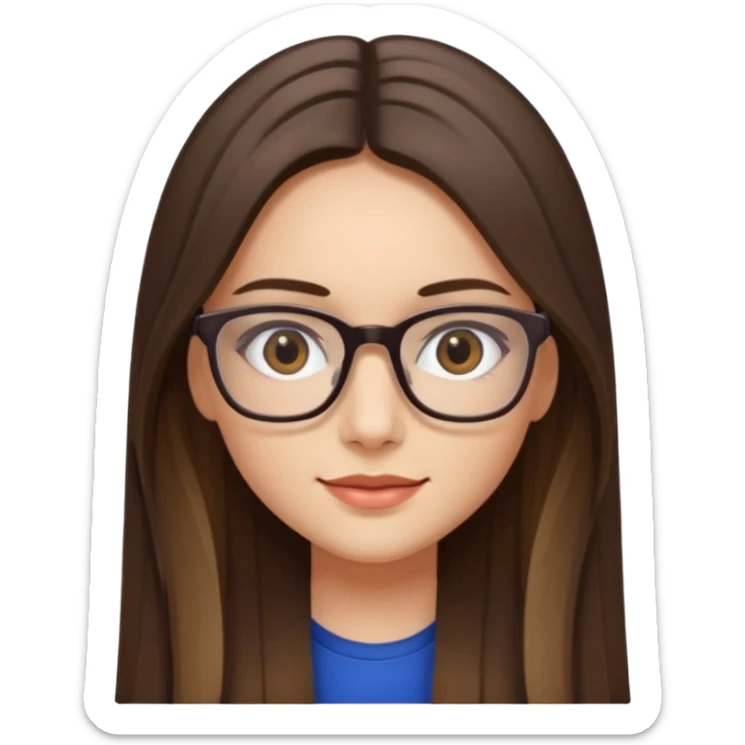 Chica blanca con cabello liso largo balayage ojos cafe obcuro con lentes cuadrados sticker