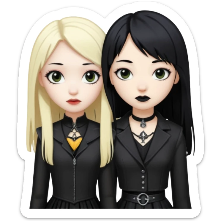 Asian girl black hair and blonde white girl dressed goth sticker