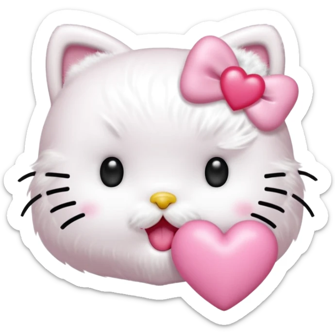 Hello kitty qui fait un bisous avec sa bouche et un cœur rose sort de sa bouche  sticker