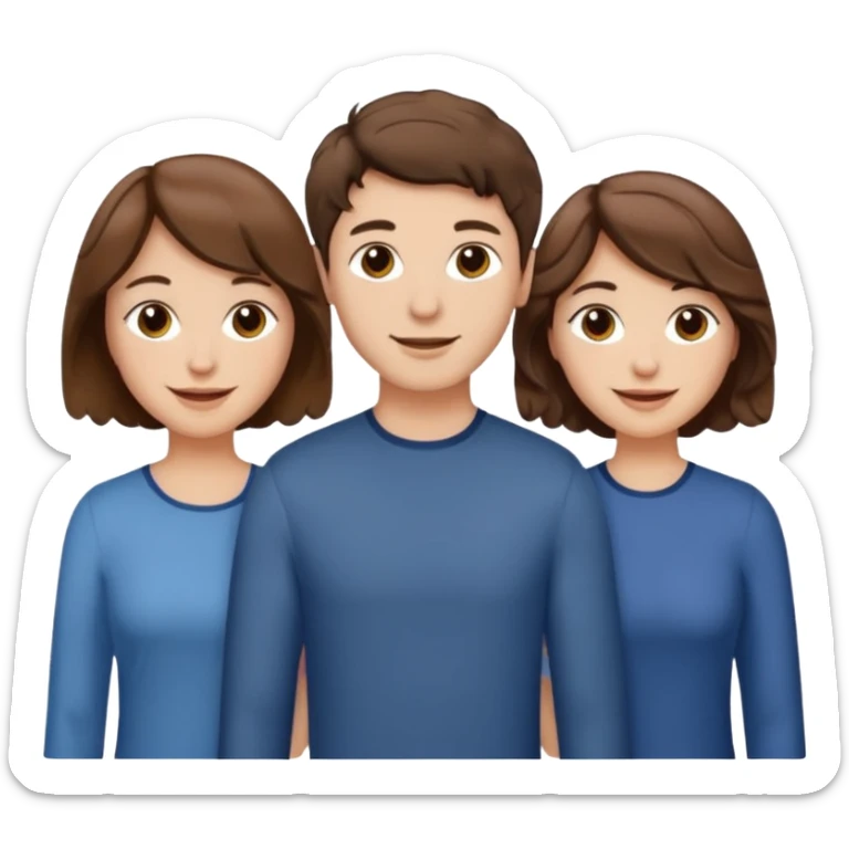 Throuple two women with short wavy brown hair, male with short brown hair sticker