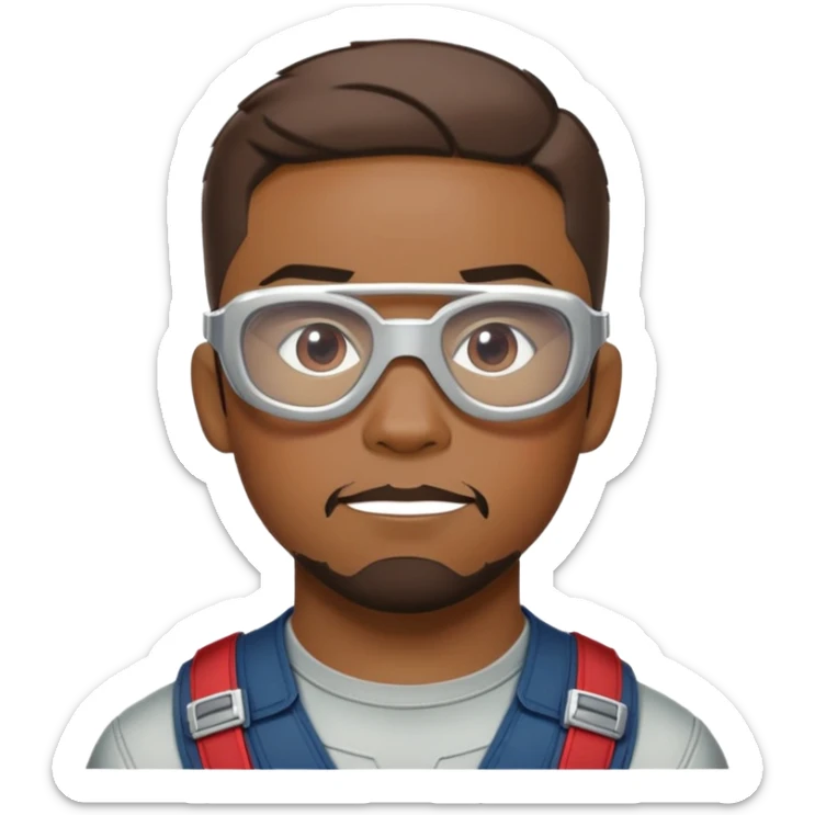 sam wilson with short hair, side-whiskers, and wear red-white safety glasses from  from captain america: civil war sticker