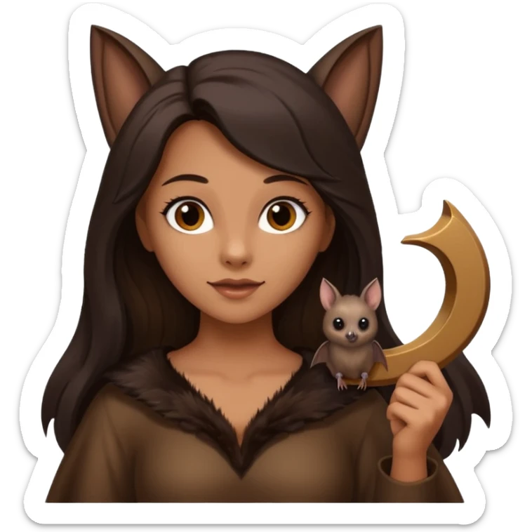 woman with long dark hair holding a horsehoe bat sticker