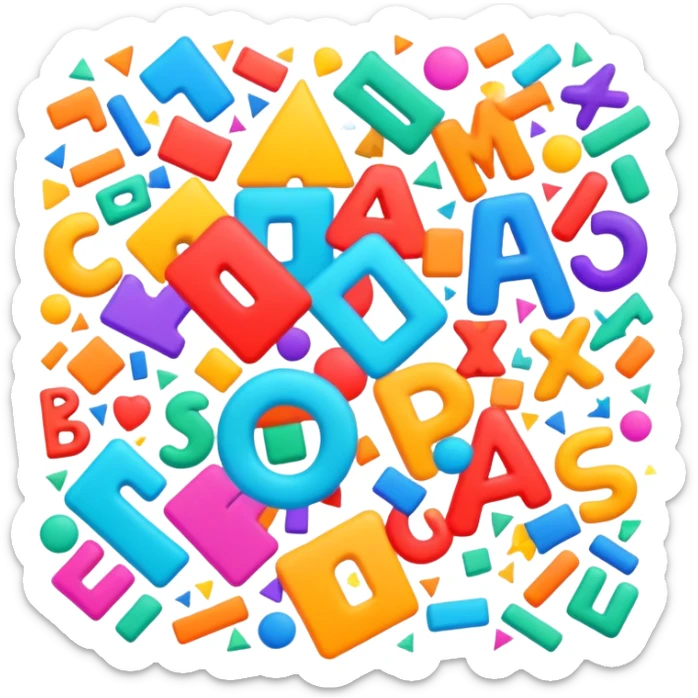 playful mess of letters and shapes with vibrant colors sticker