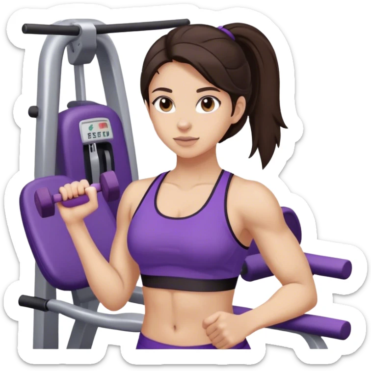 dark brown hair girl with light skin Púrpura gym sticker