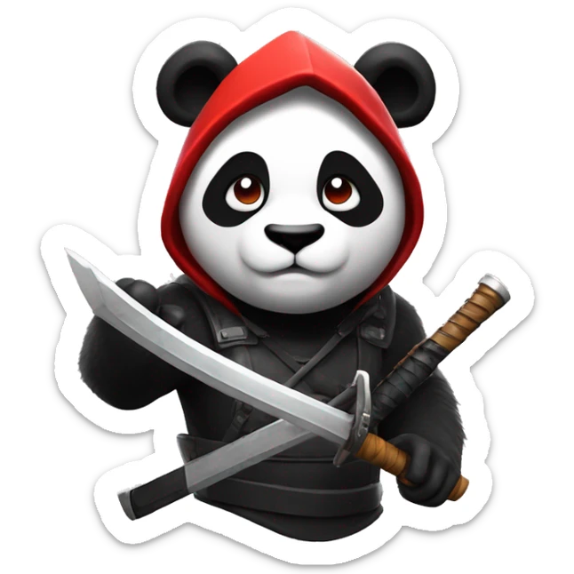 crea un emoji de un panda blanco y negro con una katana ojoa rojos en fortnite epico p sticker