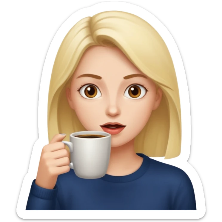 Woman drinking coffee and The edges of the eyes are wide open in the morning  sticker