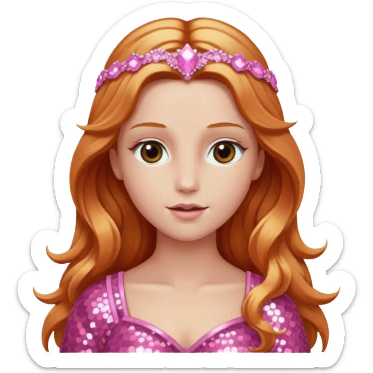 Venus, God of Sky from Gods and Goddesses with long reddish blonde hair, pink sequin outfit sticker