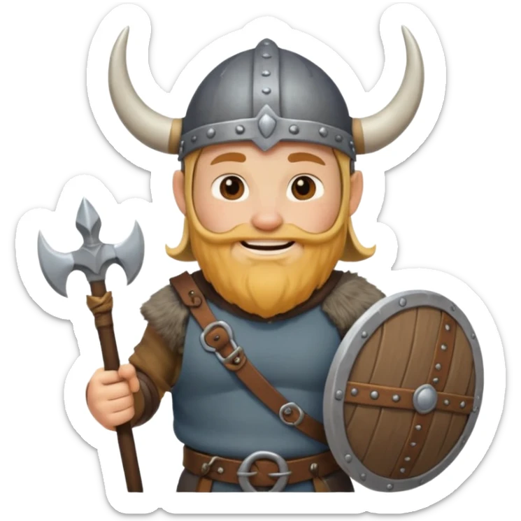 A jovial Viking with round belly, horned helmet, and hearty smile while carrying supplies.
 sticker