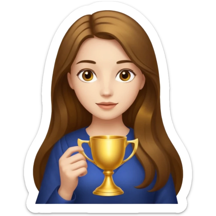 A woman holds a golden cup in her hands. There is a glow around the girl. sticker