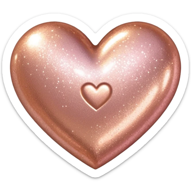 Edit the glittery gold color heart to a glittery rose gold color heart with a subtle gradient and no border. Keep the background transparent. Maintain the glittery texture and subtle gradient effect in rose gold tones sticker