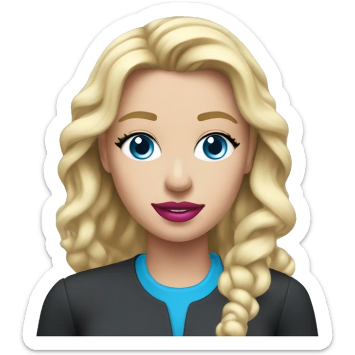 blonde blue eyed t mobile employee, black and pink outfit, t mobile employee, red lipstick, breathing a pipe with blue ice in it sticker