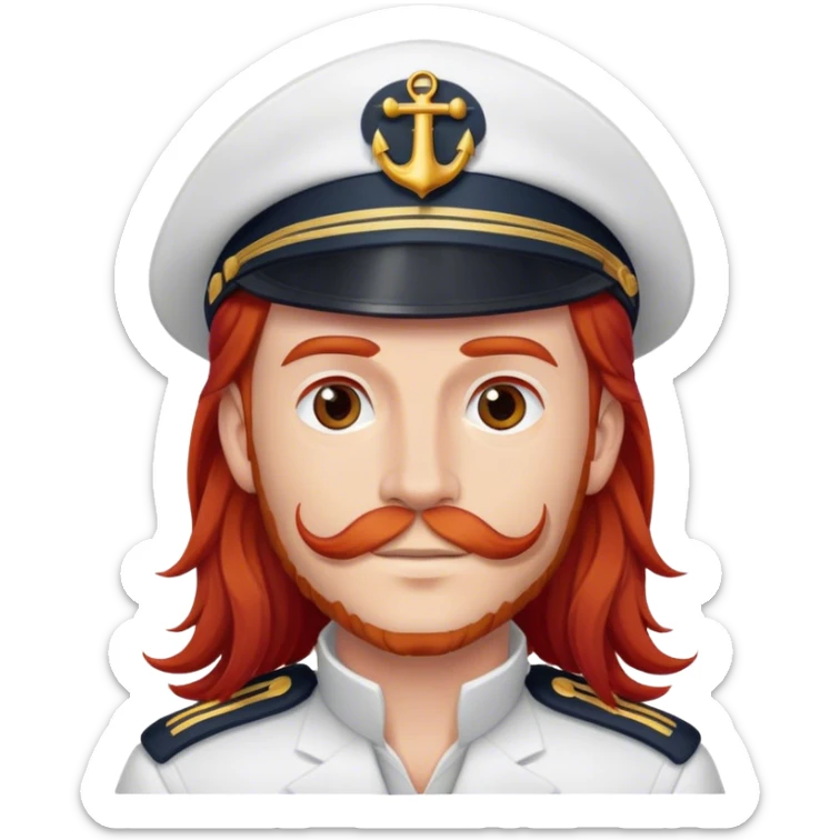 a male boat captain with long red hair no facial hair sticker