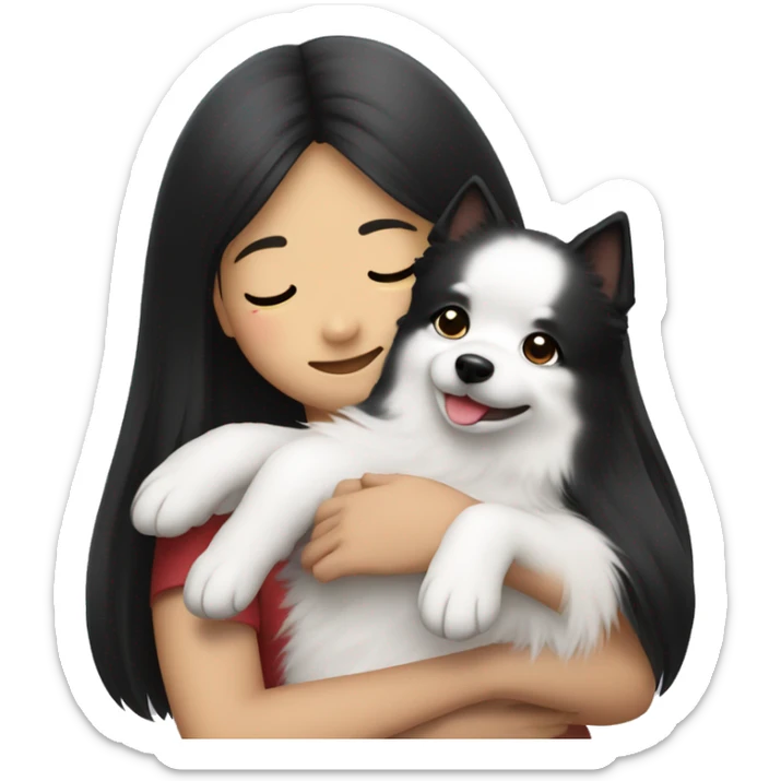 Japanese spitz dog hug black hair girl sticker