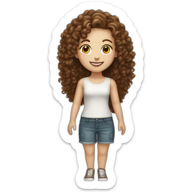 happy white girl with brown curly hair full body sticker