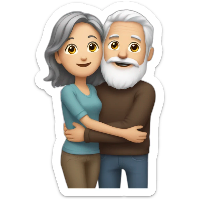 Man with gray hair and white beard hugs woman with dark brown hair sticker