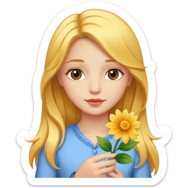 A girl with a flower in her hand, golden hair, and beauty. sticker