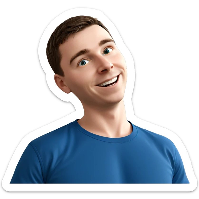 smiling boy in blue shirt sticker