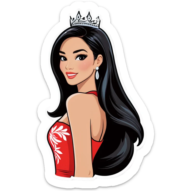 Miss universe south east Asian with very long straight black hair sticker