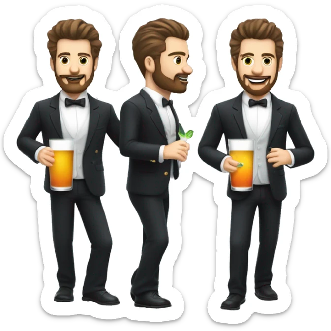 white bartender with facial hair and big quiff brunette hair shaking up a cocktail and dancing sticker