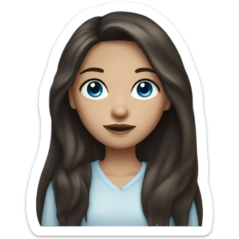 Girl with long dark brown hair and blue eyes and freckles sticker