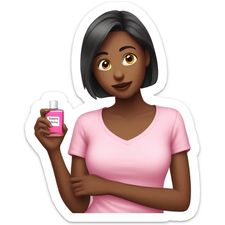girl is holding a perfume and she in pink T-shirt   sticker