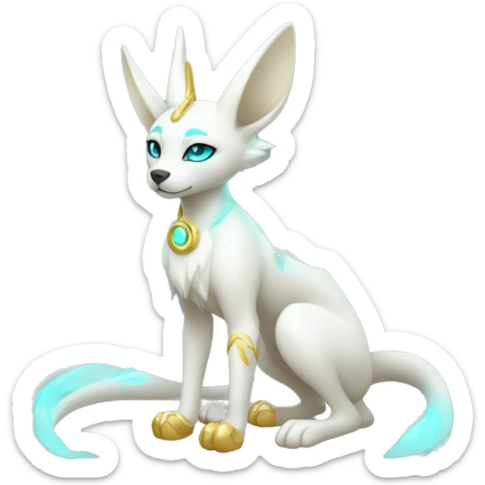 Shiny White Angelic Godly Ethereal Majestic Electric Albino Umbreon. cyan eyes and cyan markings. Golden Anubis-rings. full body sticker