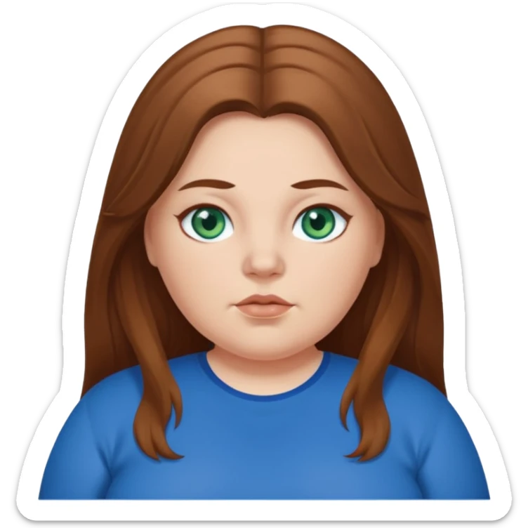 Overweight white girl with blue green eyes. with brown long hair and blue clothes  sticker